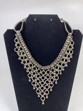 Vintage Signed RA Rajasthan Silver Bib Necklace 4.8 OZ